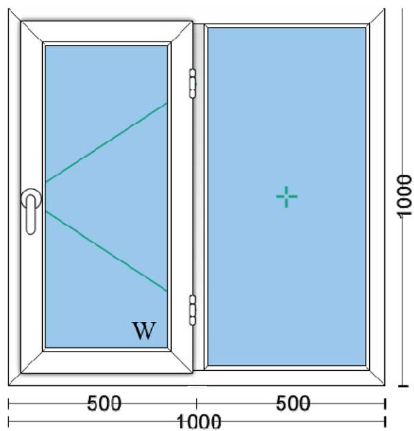 قیمت پنجره دوجداره upvc با شیشه ۴و۴ ساده به ابعاد 1000*1000