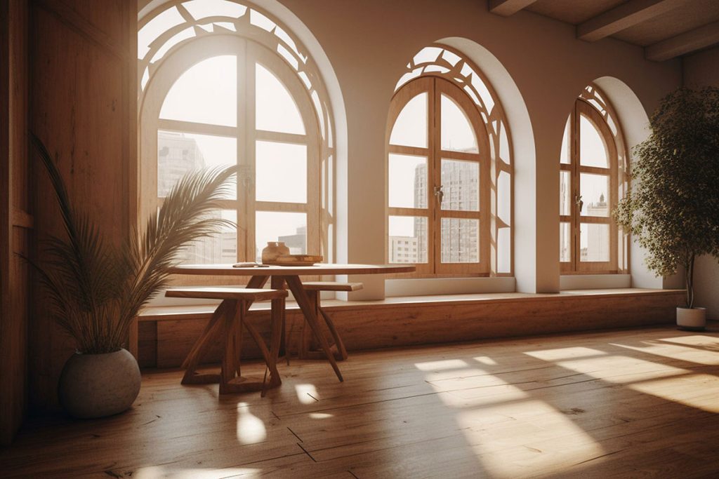 پنجره دوجداره خم و قوس دار