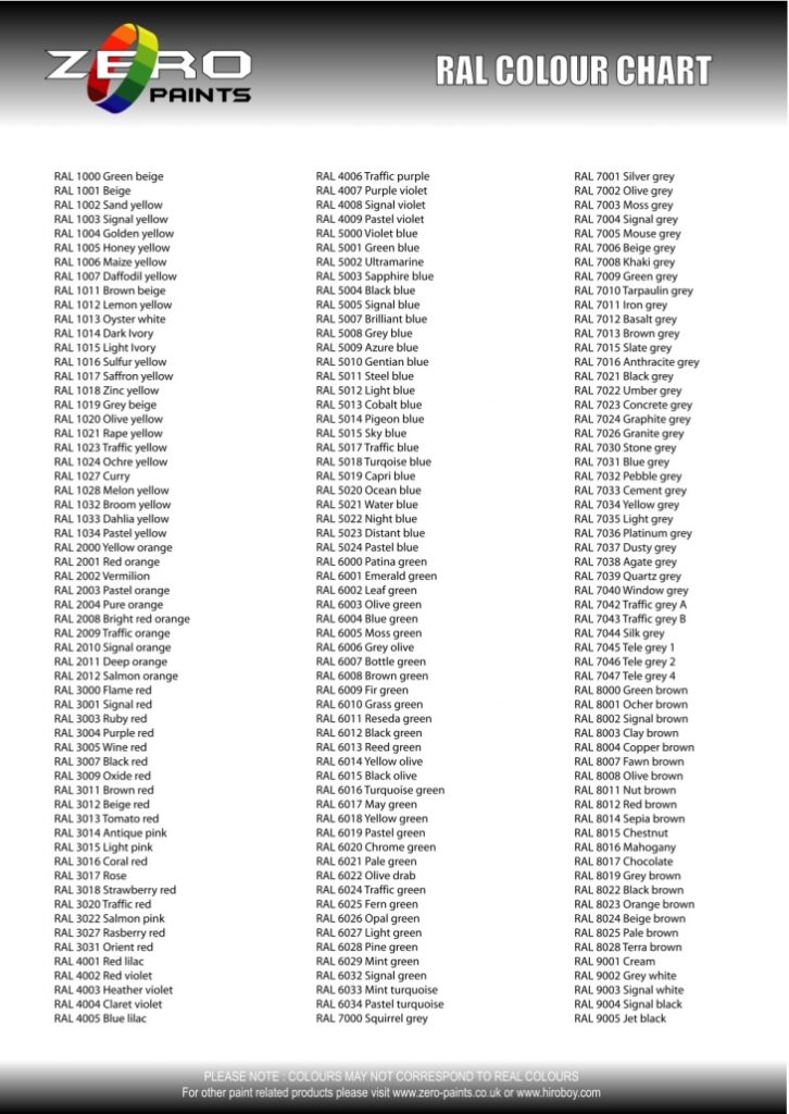 تمامی کد های رنگی کالیته رنگ پروفیل